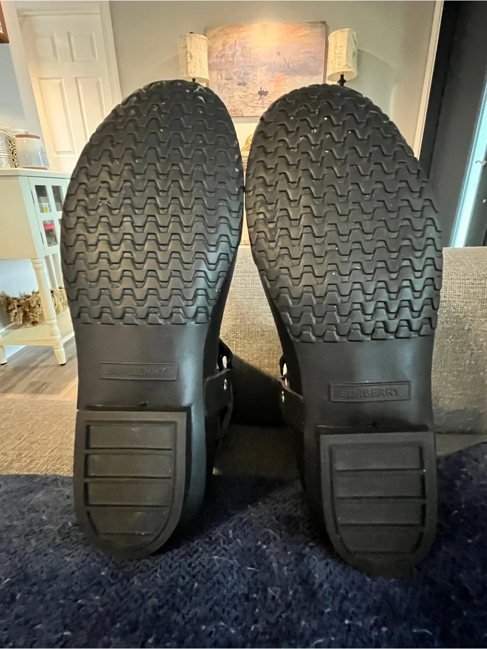 Burberry Plaid Rubber Rain Boots, Size 37